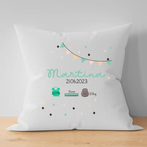Cojín infantil personalizado, natalicio, modelo guirnalda