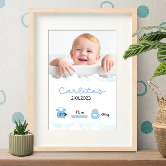 Cuadro de madera infantil personalizado, natalicio con foto