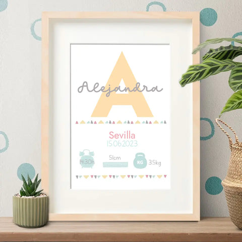 Cuadro de madera infantil personalizado, natalicio inicial