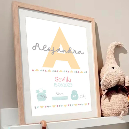 Cuadro de madera infantil personalizado, natalicio inicial