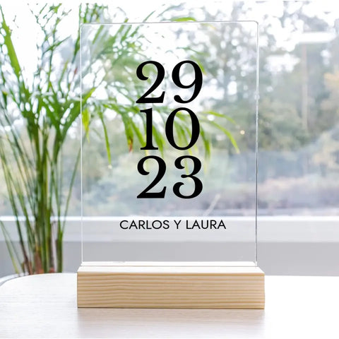 Placa de metacrilato personalizada, modelo fecha