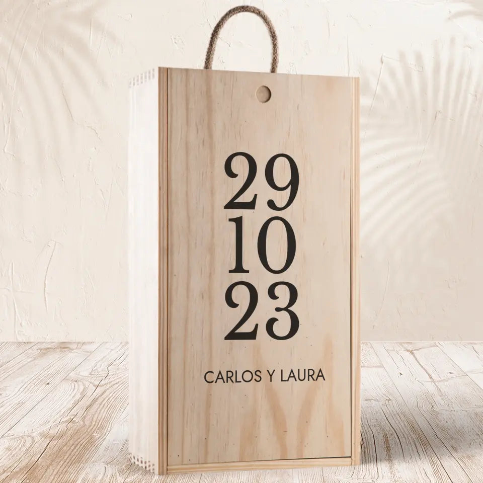 Caja de madera personalizada, fecha y nombres