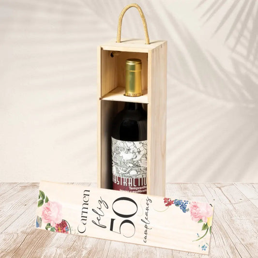 Caja de madera personalizada para cumpleaños, modelo botanical