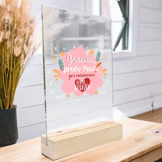 Placa de metacrilato personalizada para profesores, con el corazón