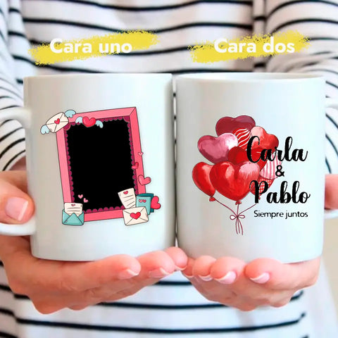 Taza con foto para parejas, globos
