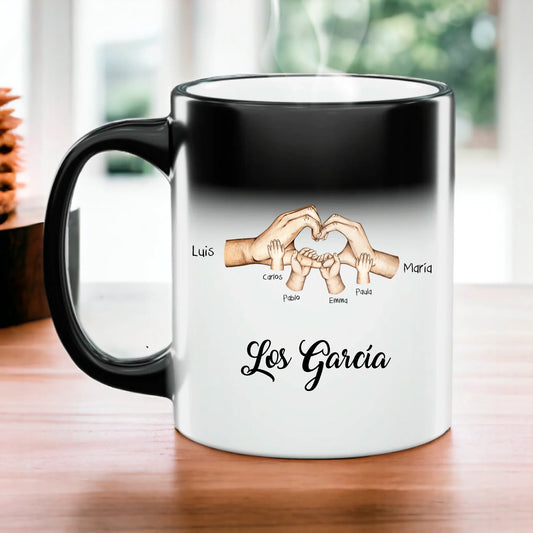 Taza mágica manos familia
