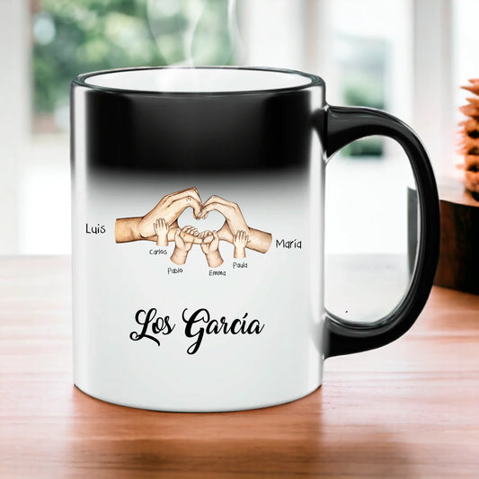 Taza mágica manos familia