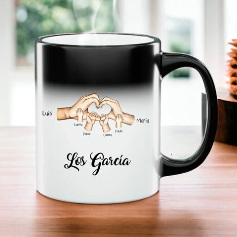Taza mágica manos familia