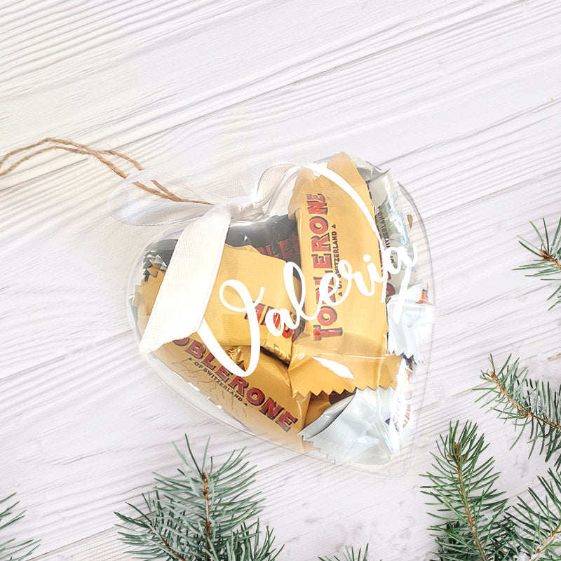 Bola en forma de corazón personalizada y rellena mini toblerones